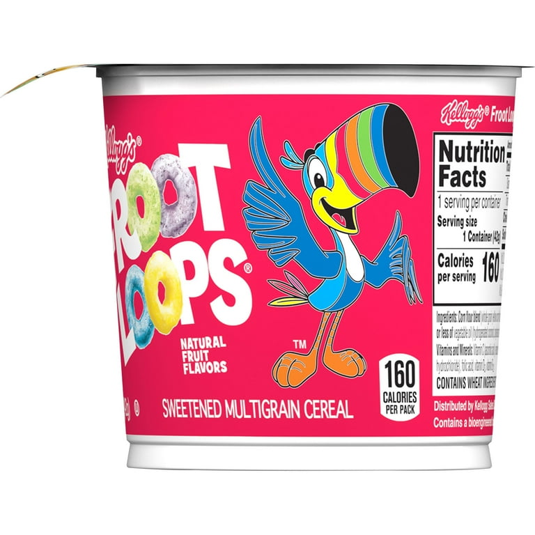 Kellogg's Froot Loops Cold Breakfast Cereal Cup, Fruit Flavored, Breakfast Snacks with Vitamin C, Original, 1.5oz Cup