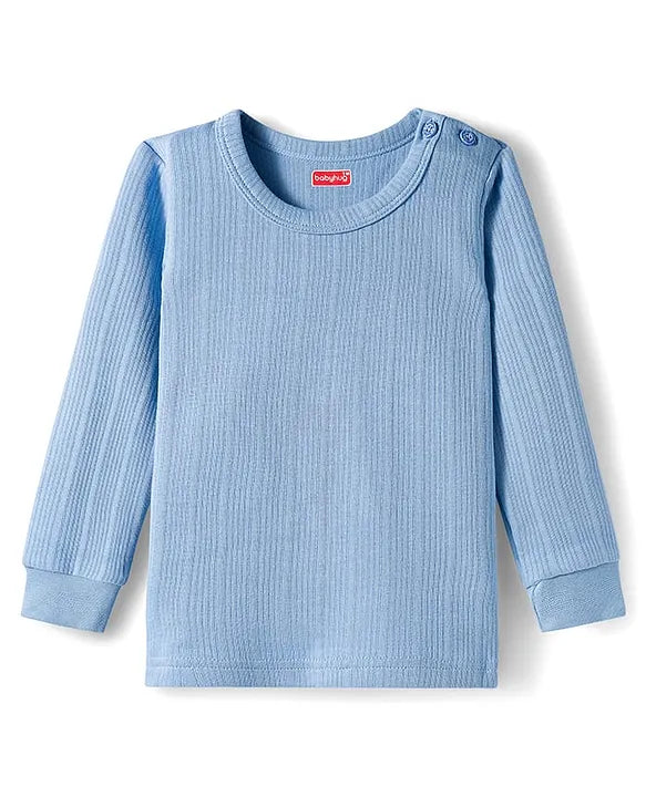 Babyhug Knit Full Sleeves Solid Color Pullover & Sleeveless Thermal Vests & Pant Set - Blue