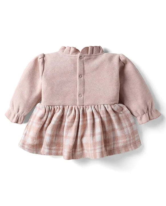 Mom's pet Fleece Knit Full Peasant Sleeves Checked Dress With Pant - Peach