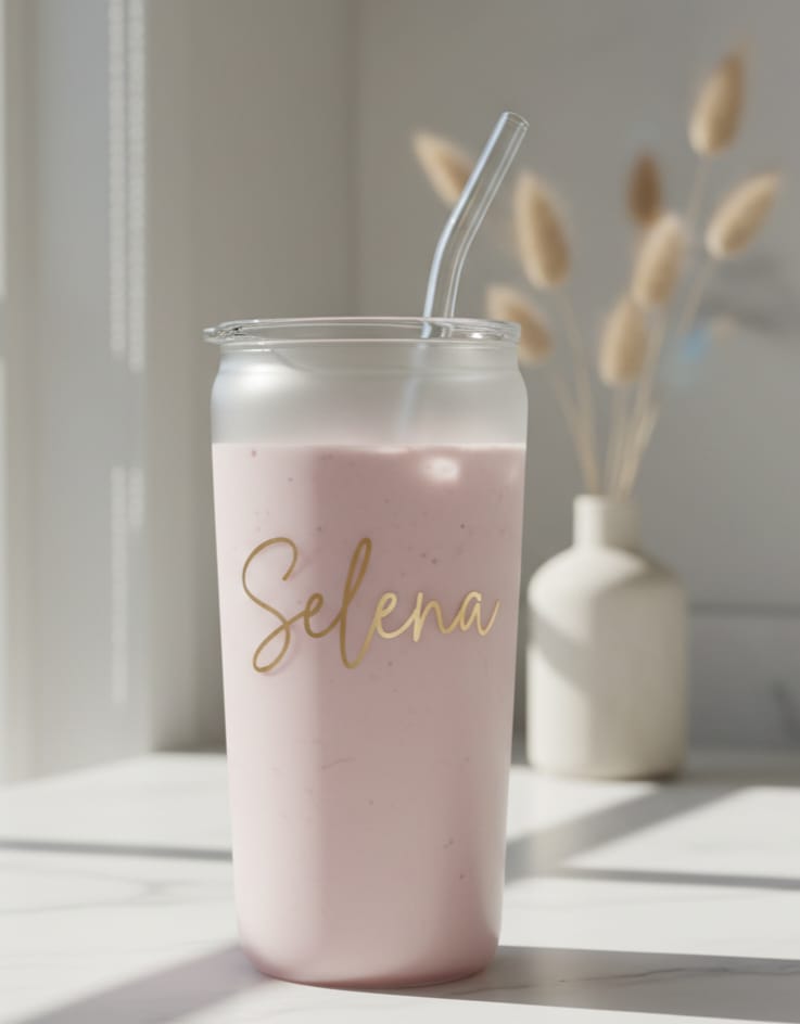 Custom Name Glass With Straw