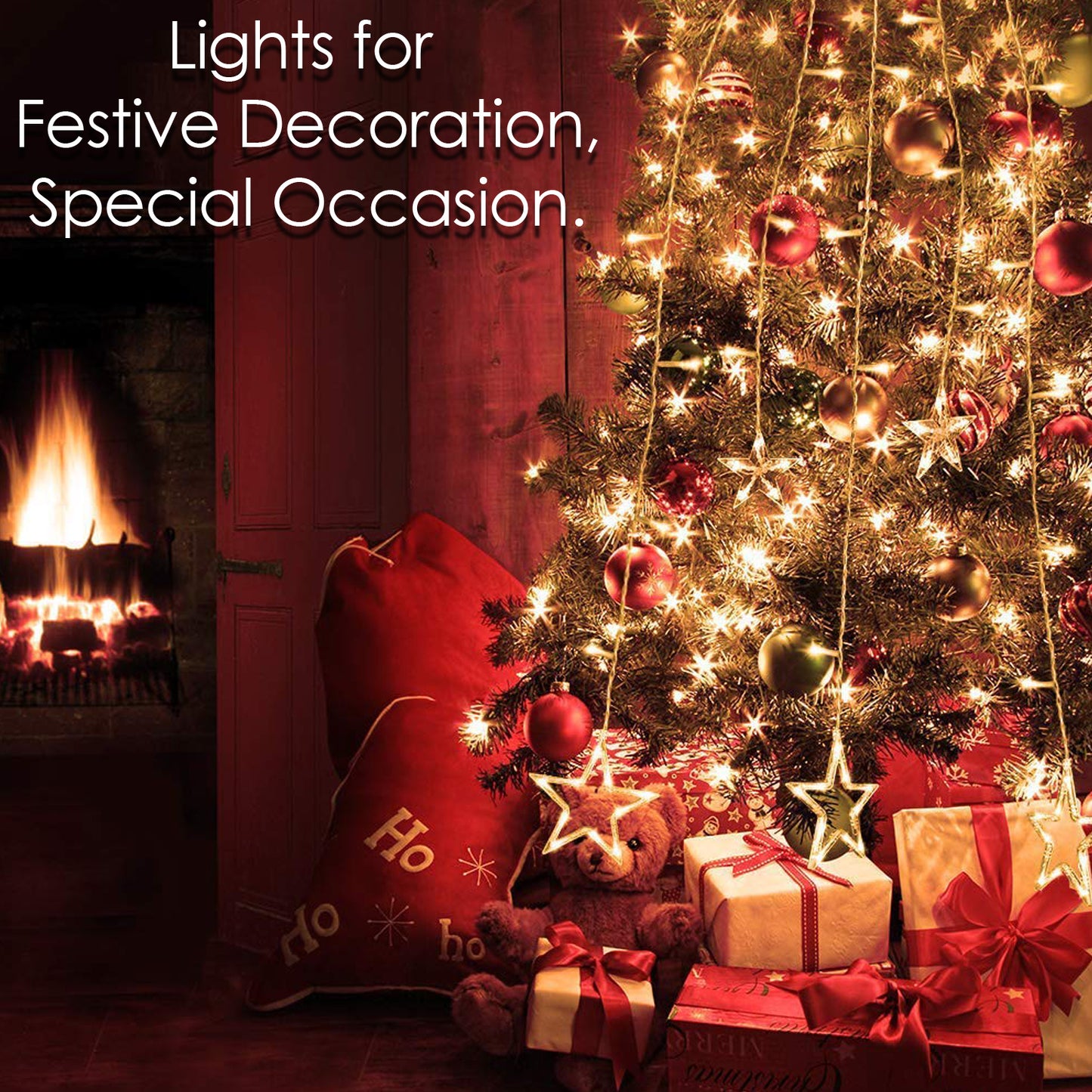 1253 12 Stars Curtain String Lights Window Curtain Lights With 8 Flashing Modes Decoration For Festivals