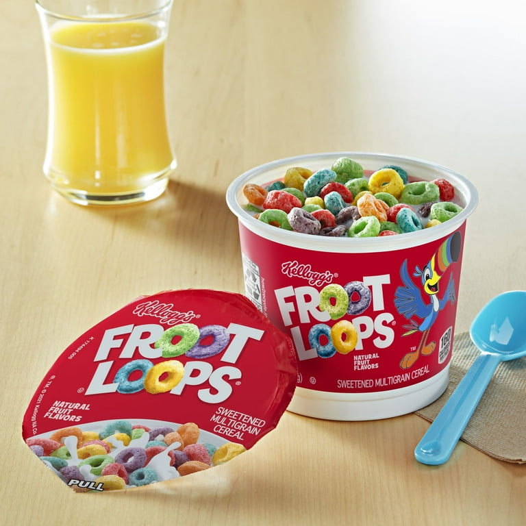 Kellogg's Froot Loops Cold Breakfast Cereal Cup, Fruit Flavored, Breakfast Snacks with Vitamin C, Original, 1.5oz Cup