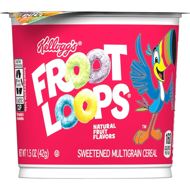 Kellogg's Froot Loops Cold Breakfast Cereal Cup, Fruit Flavored, Breakfast Snacks with Vitamin C, Original, 1.5oz Cup
