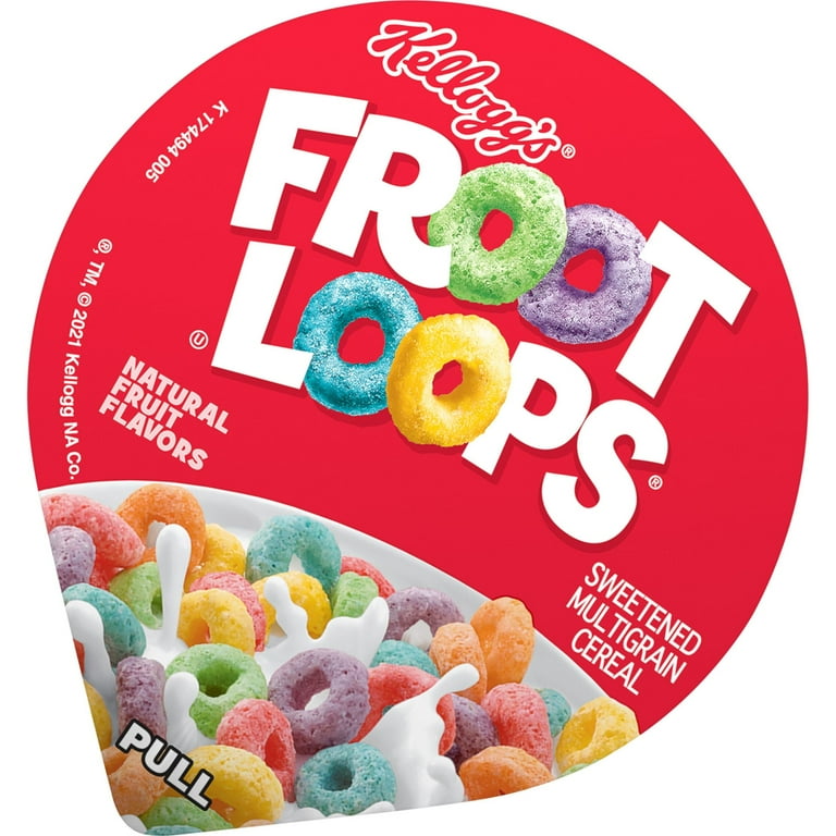 Kellogg's Froot Loops Cold Breakfast Cereal Cup, Fruit Flavored, Breakfast Snacks with Vitamin C, Original, 1.5oz Cup