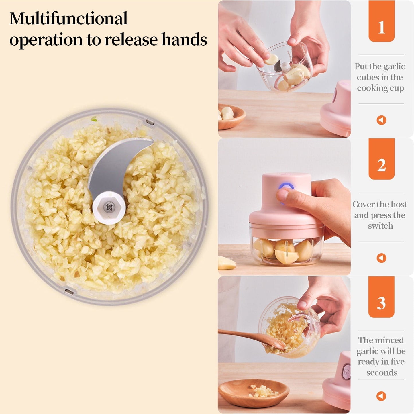 Rechargeable Electric Garlic Grinder Multifunctional Kitchen Gadget