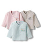 Pink Rabbit Cotton Knit Full Sleeves Front Open Jhablas with Animal Print Pack of 3 - Light Pink Cream & Aqua Blue