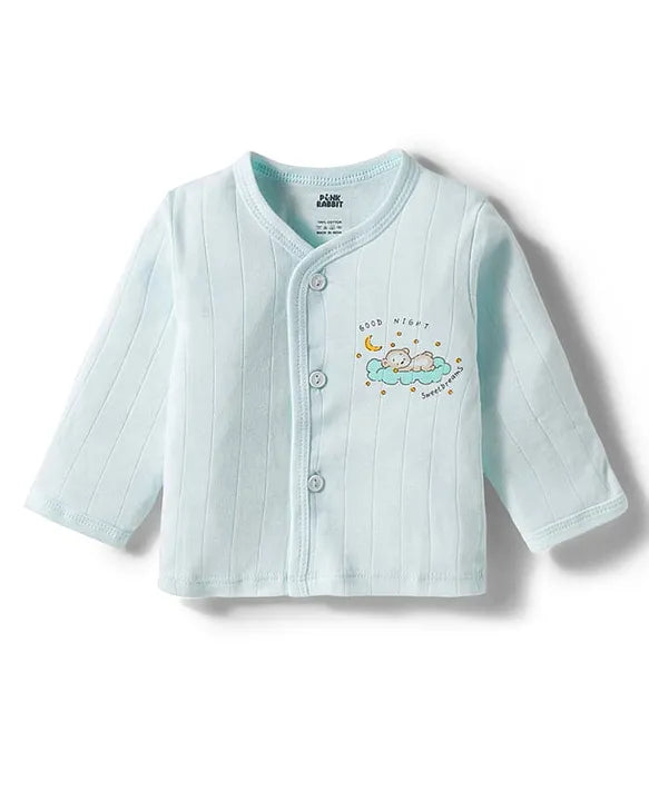 Pink Rabbit Cotton Knit Full Sleeves Front Open Jhablas with Animal Print Pack of 3 - Light Pink Cream & Aqua Blue