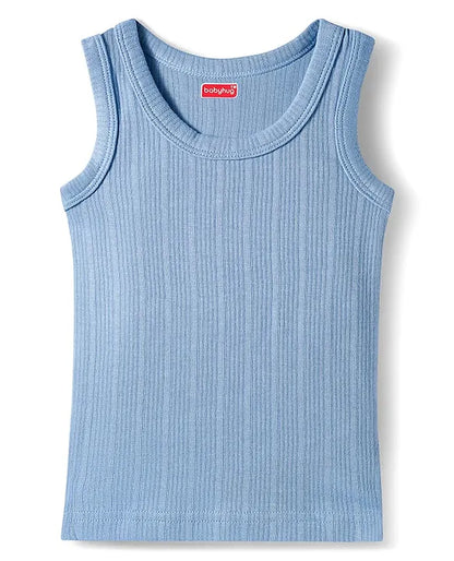 Babyhug Knit Full Sleeves Solid Color Pullover & Sleeveless Thermal Vests & Pant Set - Blue