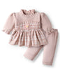 Mom's pet Fleece Knit Full Peasant Sleeves Checked Dress With Pant - Peach