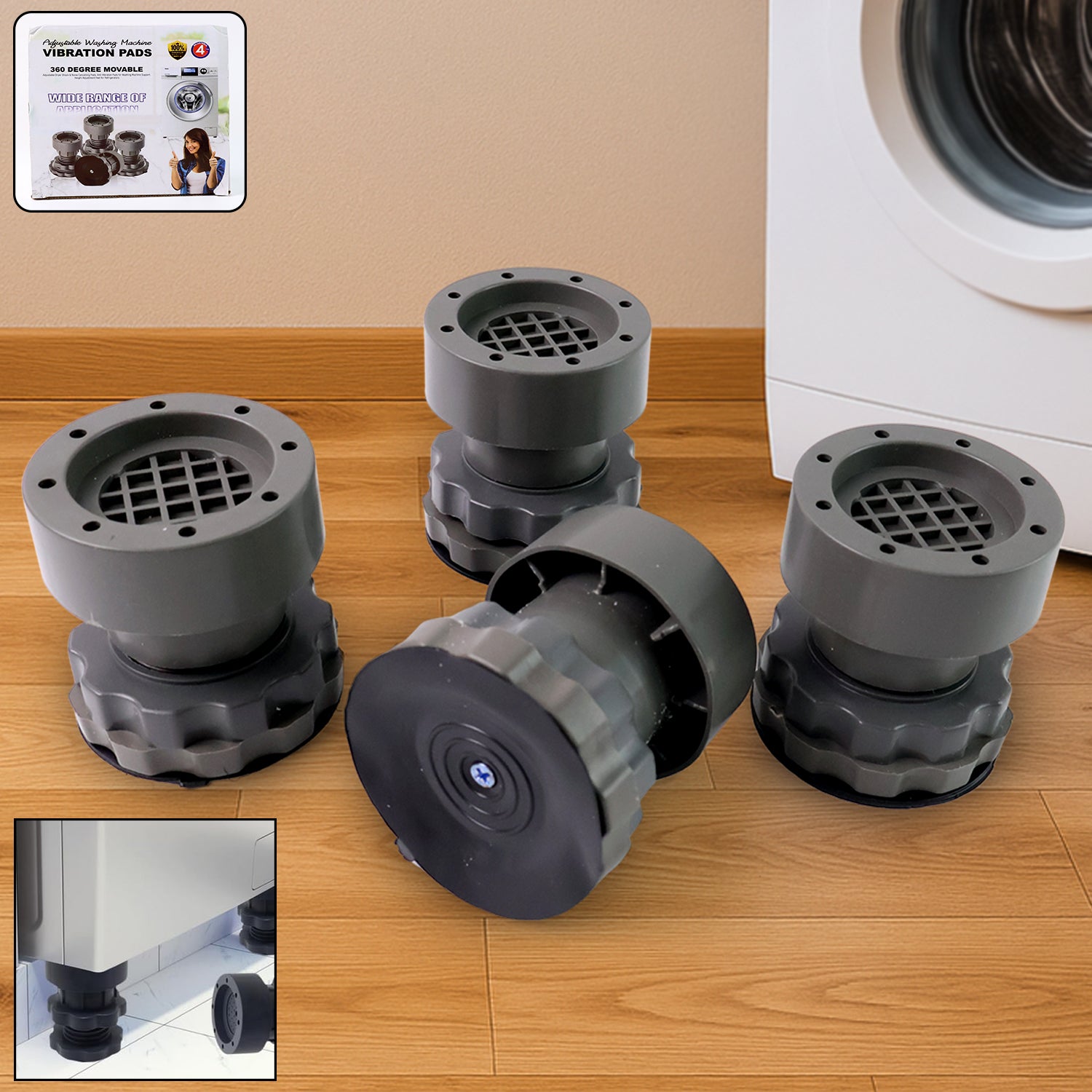 Adjustable Anti-vibration Pads For Washing Machine And Refrigerator Base (4 Pc)