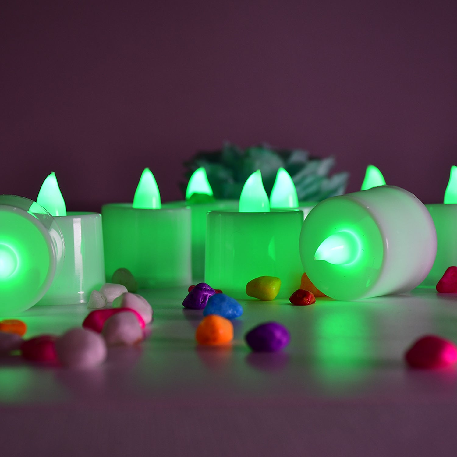 6635 Green Flameless Led Tealights Smokeless Plastic Decorative Candles - Led Tea Light Candle For Home Decoration (Pack Of 24)