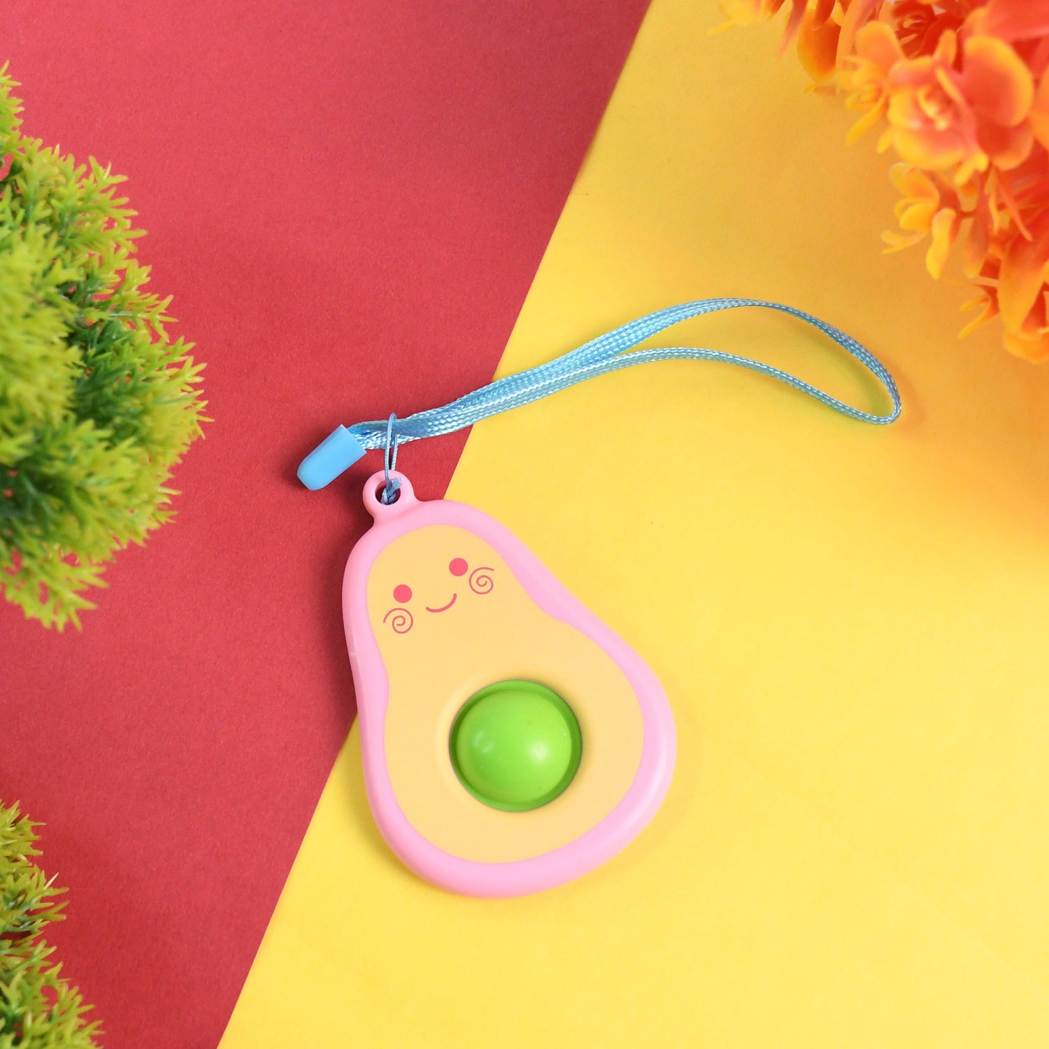 Cute Avocado-shaped Mini Push Pop Keychain Toy With Strap (1 Pc)