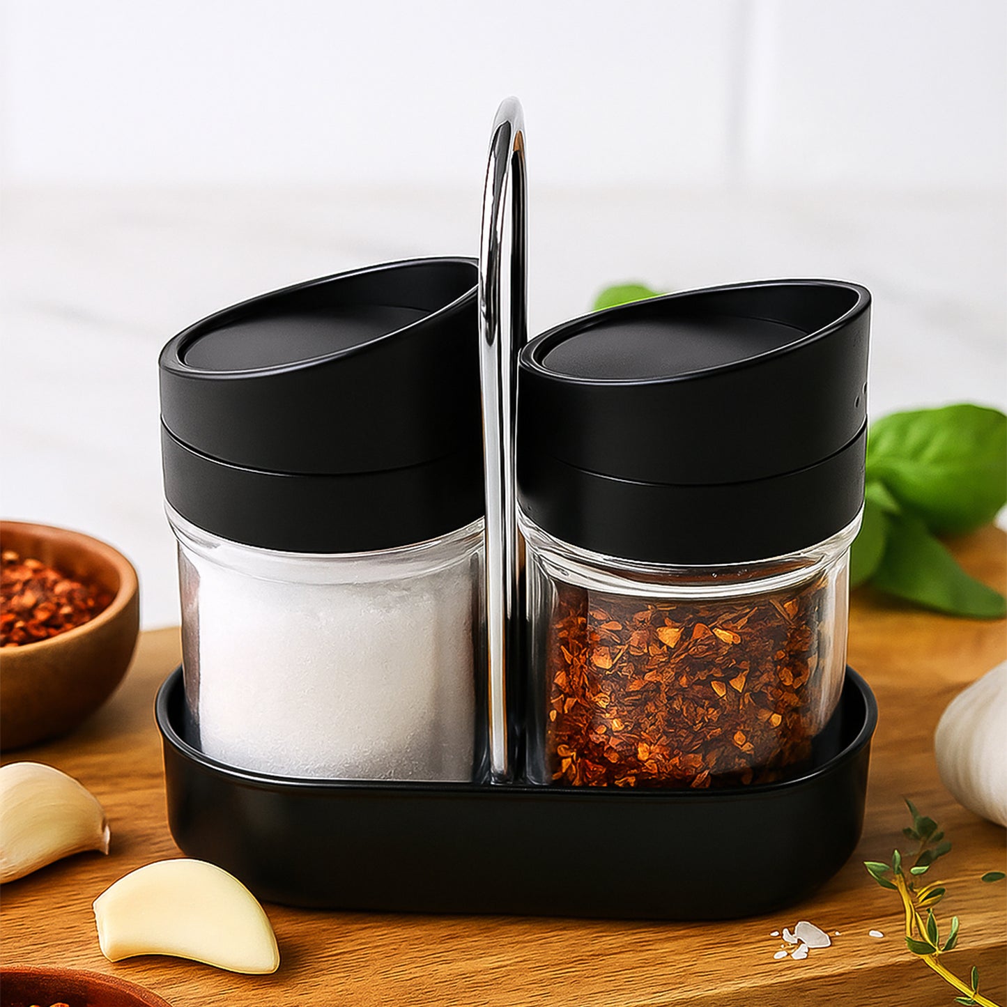 Apex Helix Salt N Pepper 2-piece Plastic Jar Set With Stand