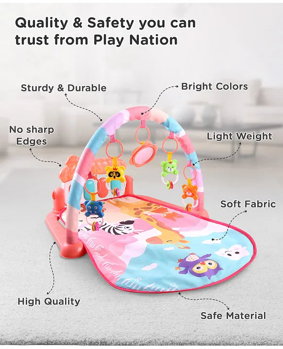 Play Nation Premium Baby Kick and Play Piano Peach Play Gym with Lights, Music and 5 Hanging Rattles