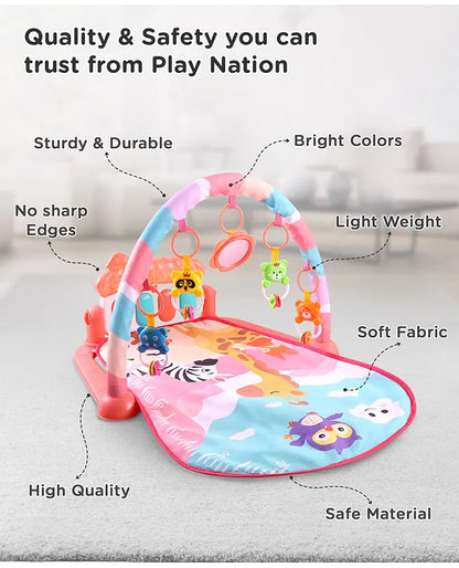 Play Nation Premium Baby Kick and Play Piano Peach Play Gym with Lights, Music and 5 Hanging Rattles